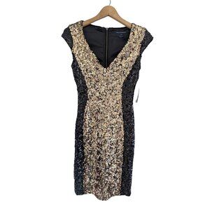 NWT French Connection Moonray Sequin Black Gold Sparkle Dress